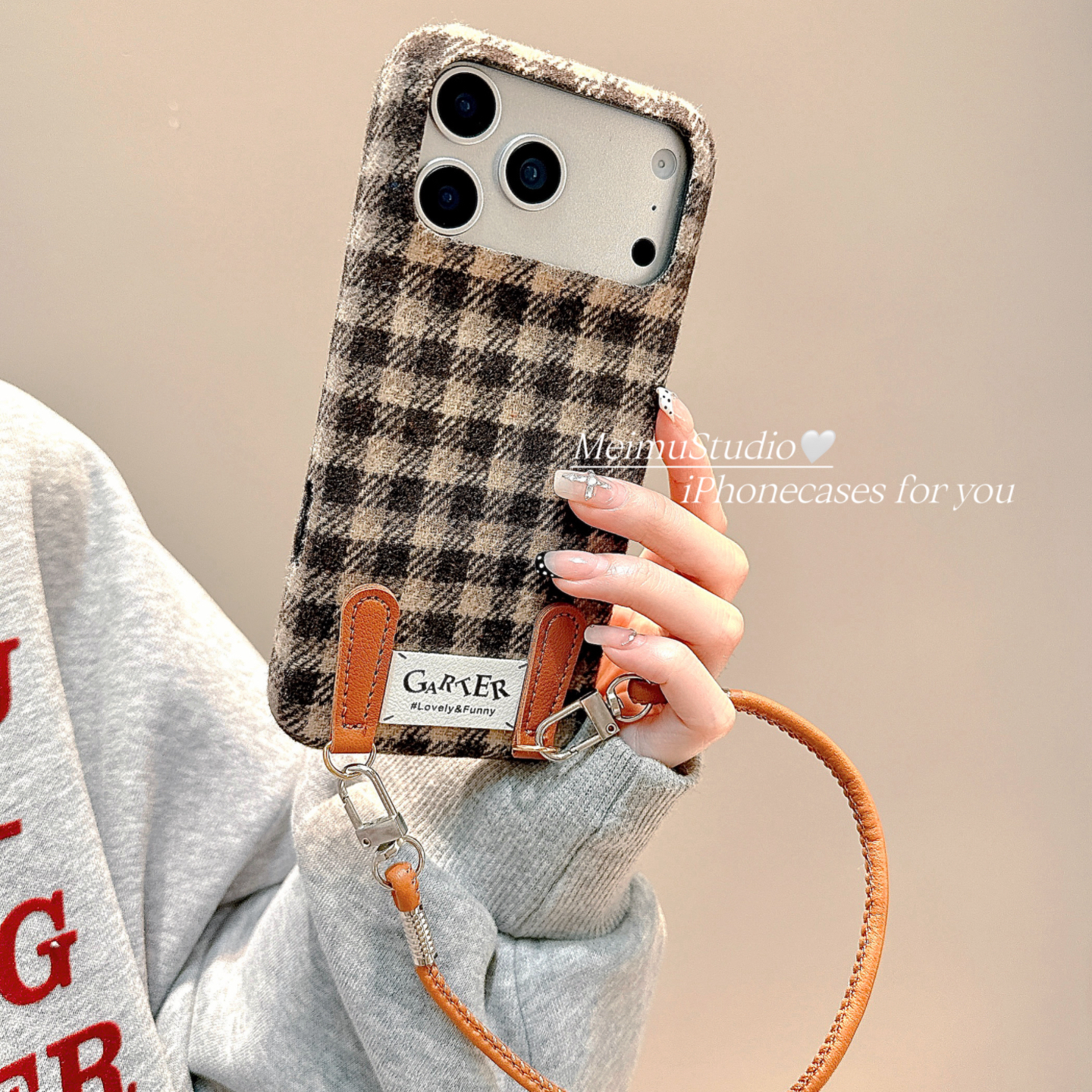 秋冬复古绒布格纹适用苹果手机壳