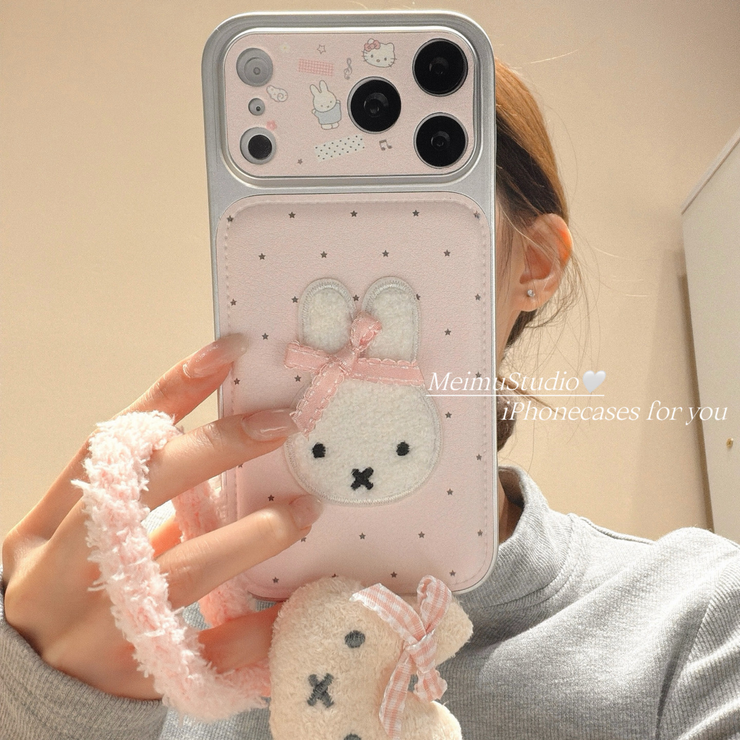 美牧少女粉刺绣米菲兔毛绒挂绳适用苹果17手机壳iphone16promax新款15可爱17pro卡通14pm甜美15pro皮质16全包,3C数码配件,手机保护套/壳,淘宝优惠券,粉丝福利购,淘宝优惠卷