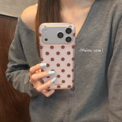 美牧ins甜美半透棕色波点适用苹果17promax手机壳iphone16pro新款15女17pro创意日韩小众15pro全包防摔手机套