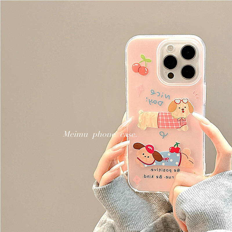 少女粉立体腊肠狗适用苹果手机壳