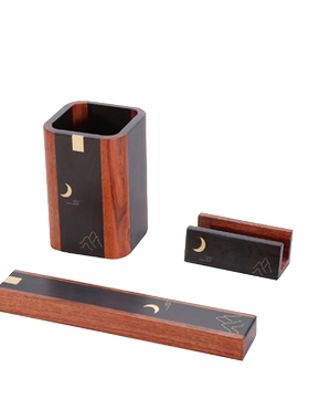 紫光檀笔筒木质教师节名片座包邮