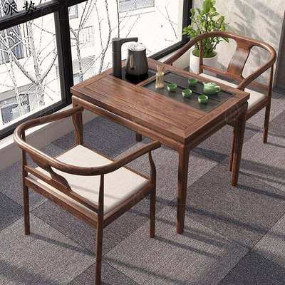 新中式茶桌椅组合现代实木小茶桌家用阳台功夫茶台黑胡桃泡茶桌子