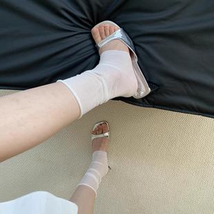 薄款 夏季 镂空网眼袜子女ins韩系简约纯色中筒袜卷边袜套堆堆袜女