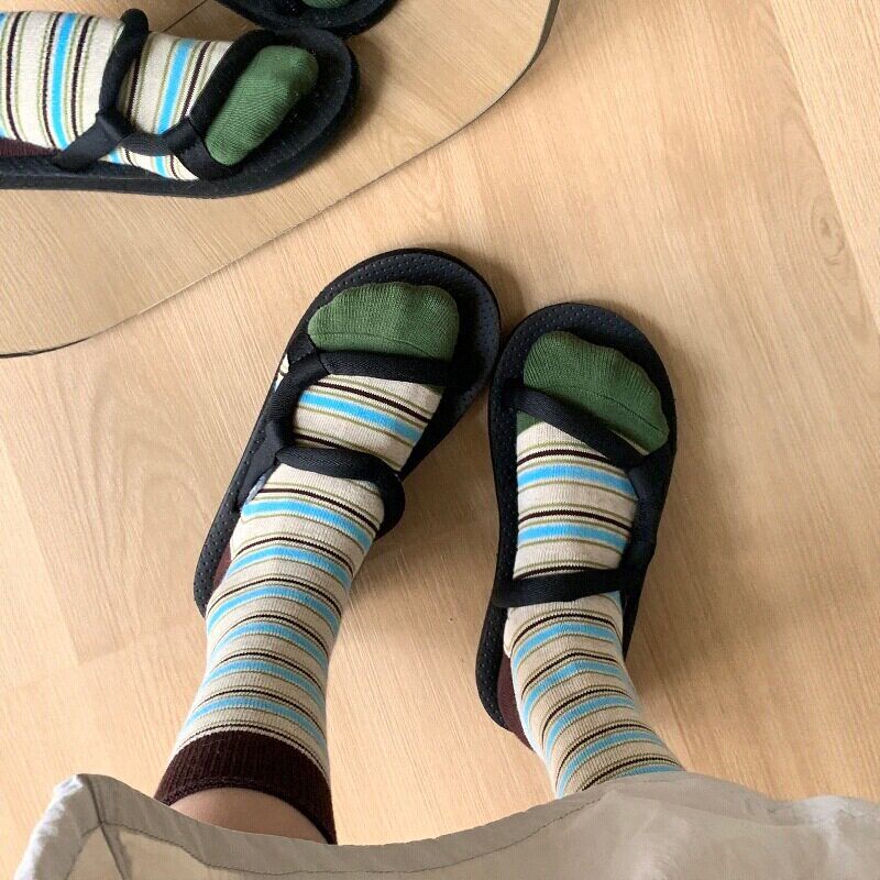 撞色小腿袜女春秋薄款透气堆堆袜美拉德无骨中筒袜ins吸汗棉袜女