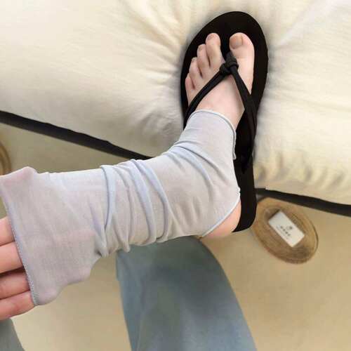 韩版袜子女春夏季薄款冰丝莱赛尔踩脚袜套女简约ins纯色堆堆长袜