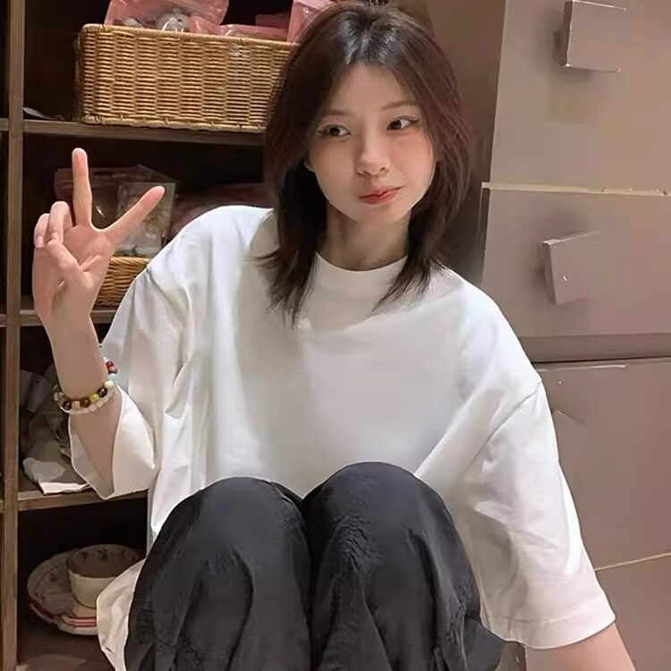 白色重磅纯棉情侣短袖体恤男女夏季辛苦基础款百搭简约中长款上衣
