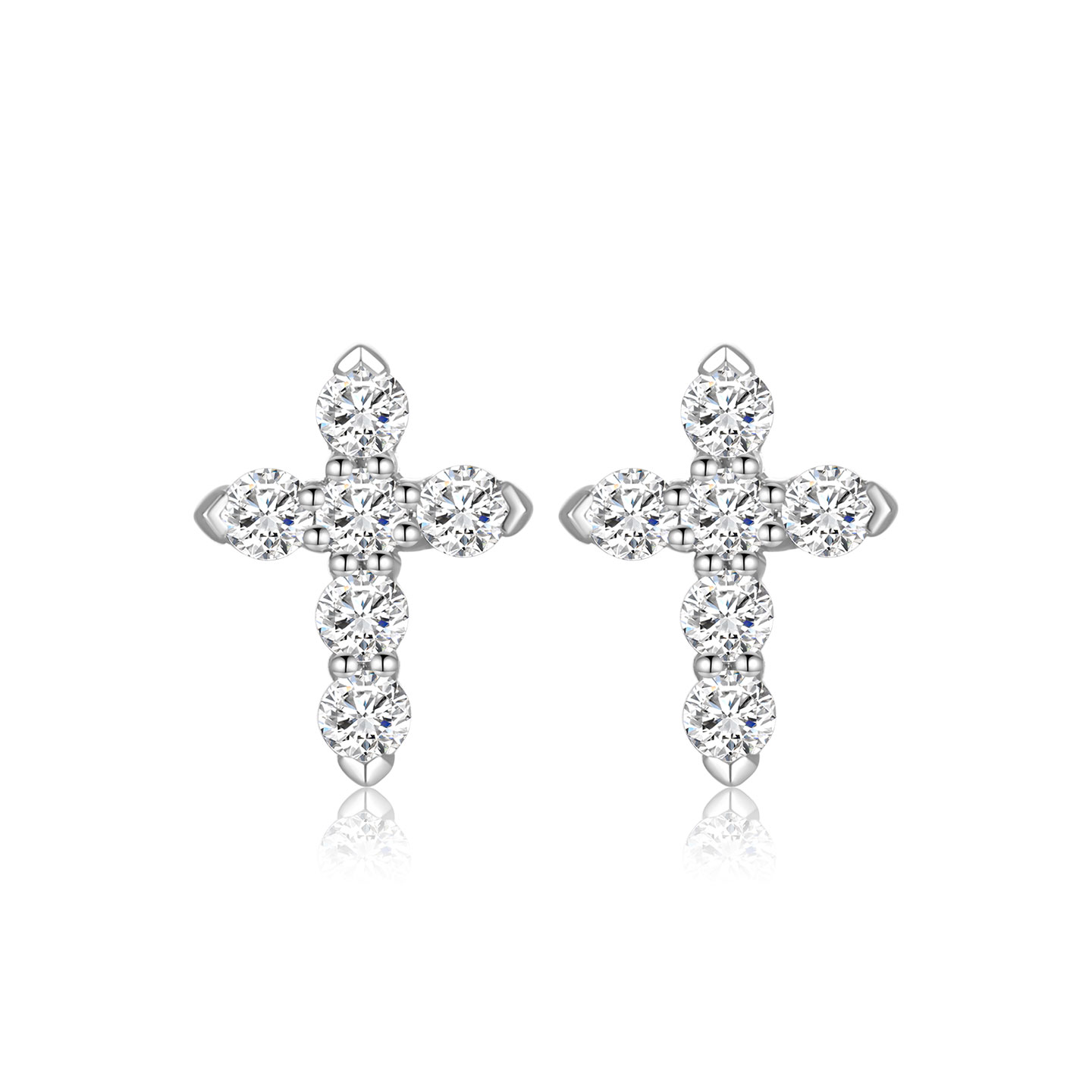 蒂芙星钻18K金铂金PT950培育钻石河南人工人造钻石十字架耳钉