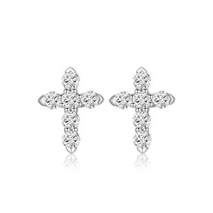 蒂芙星钻18K金铂金PT950培育钻石河南人工人造钻石十字架耳钉