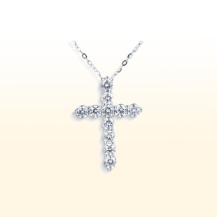 蒂芙星钻18K金铂金PT950培育钻石河南人工人造钻石十字项链轻奢