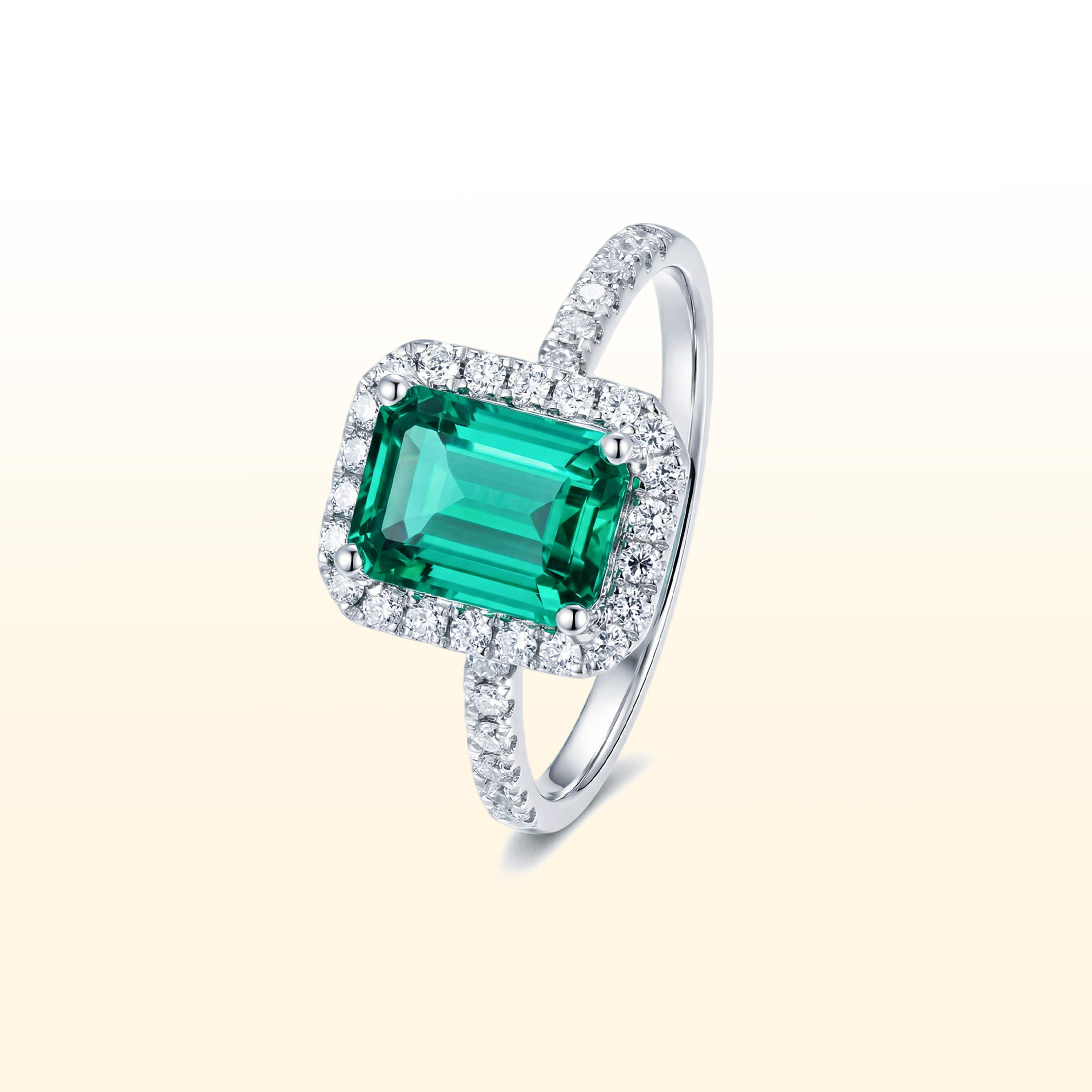 蒂芙星钻18K金铂金PT950培育钻石河南人工人造钻石祖母绿围镶钻戒