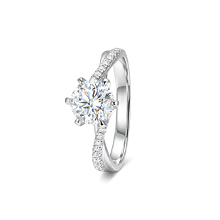 蒂芙星钻18K金培育钻石戒指星光六爪扭臂轻奢精致婚礼