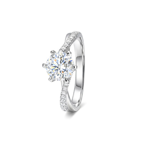 蒂芙星钻18K金培育钻石戒指星光六爪扭臂轻奢精致婚礼