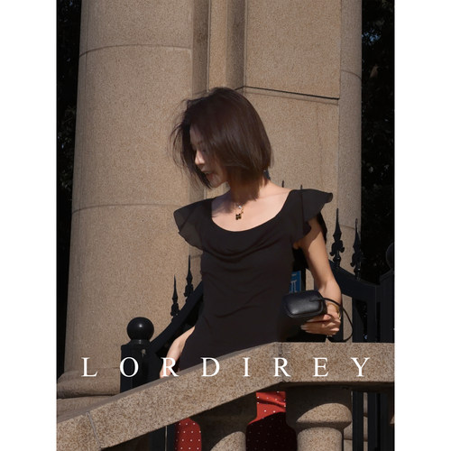 LORDIREY/【沉砚】黑色纯欲荷叶边V领无袖出片好看衣服上衣