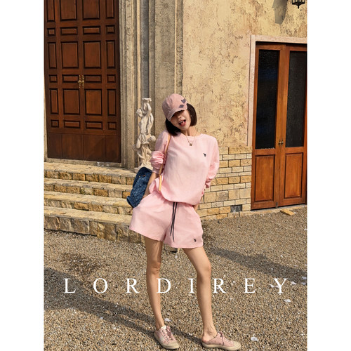 蛋哥LORDIREY【彩虹】时尚防晒长袖T恤上衣短裤粉色套装女夏