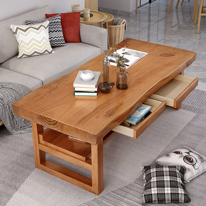 实木茶几60cm高原木大板民宿工业风简约北欧长方形家用客厅高茶几