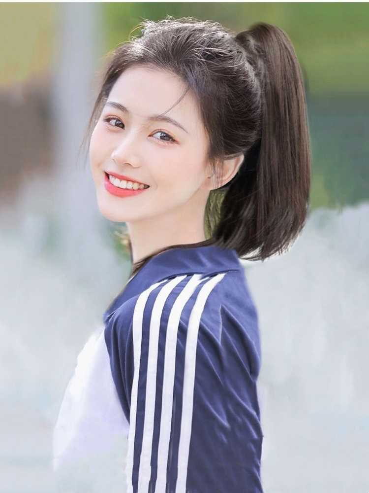 高档马尾真发女抓夹全真发超轻绑带短发内扣短款自然假发高马尾辫
