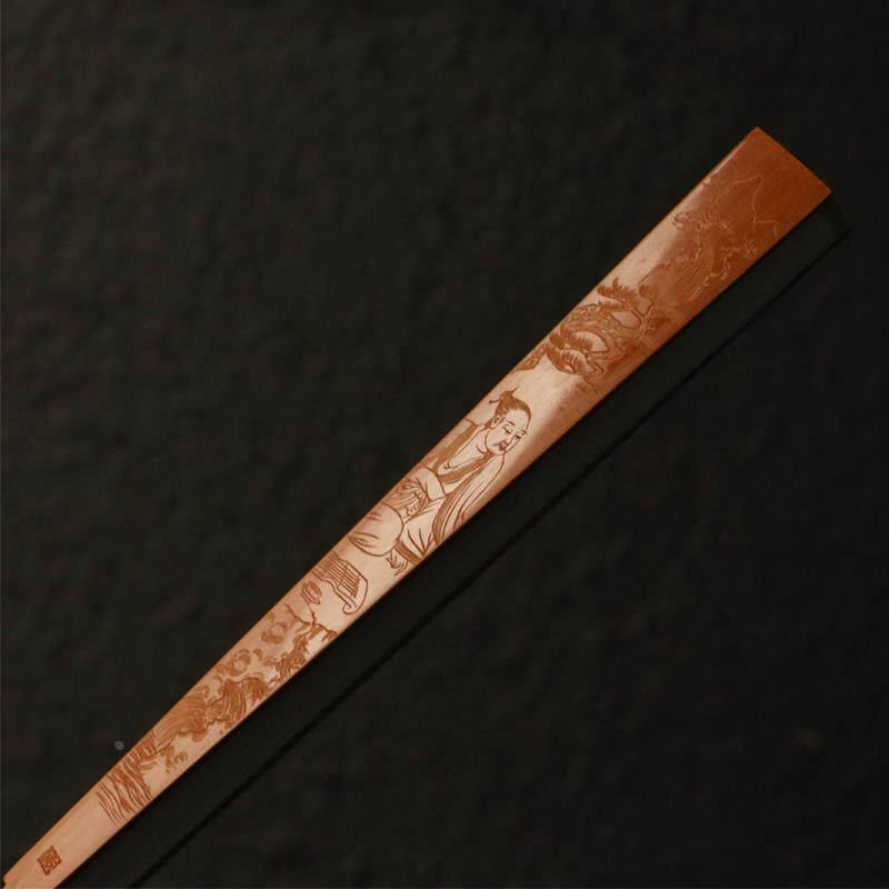 浙派安吉名家王伟本工制作老玉竹东阳名家袁江本工阴刻文人折扇竹