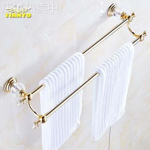 xyt欧式水晶全铜杆双杆毛巾架轻奢金色浴巾架毛巾杆单杆毛巾挂可