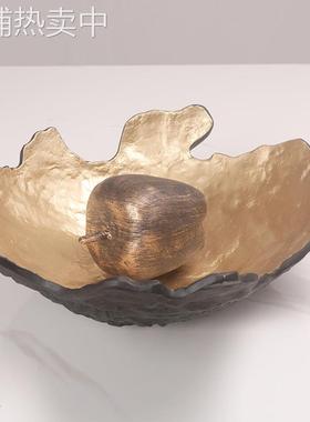 新中式侘寂托盘样板间金色果盘玄关钥匙收纳圆盘简约软装饰品摆件