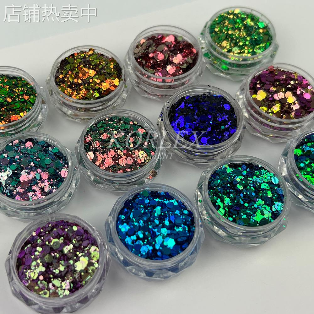 跨境 美甲变色龙亮片大小混合金葱粉指甲贴片滴胶DIY手工素材