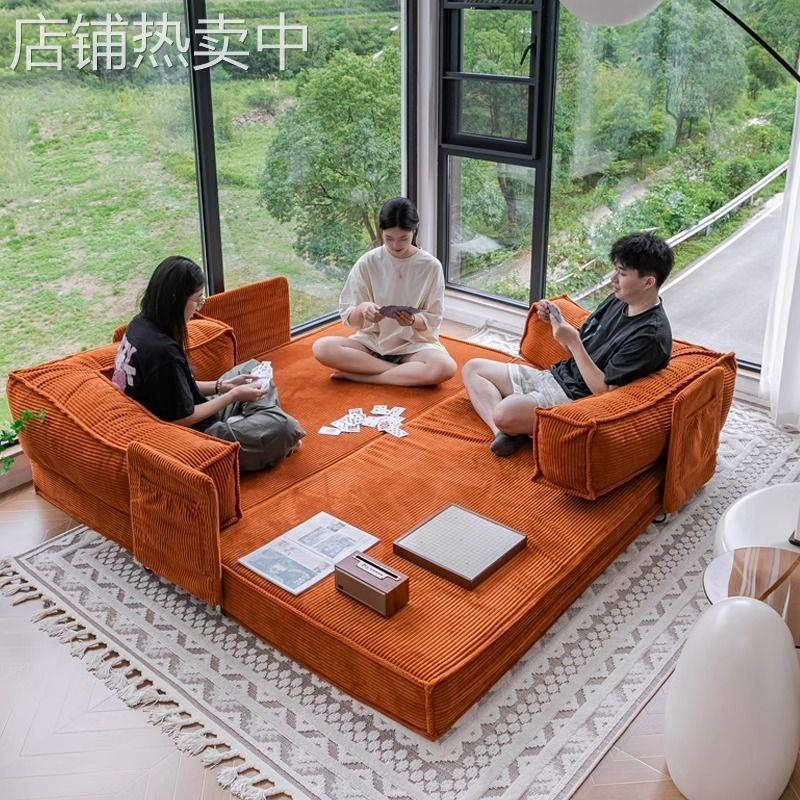 网红沙发床折叠坐卧两用小户型客厅家用双三人布艺中古风模块沙P^
