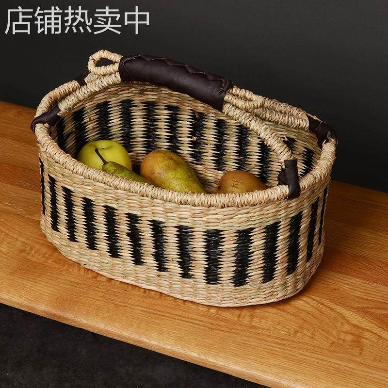 家用杂物收纳天然海草手工编织篮进口非洲元素ins风椭圆形单提手