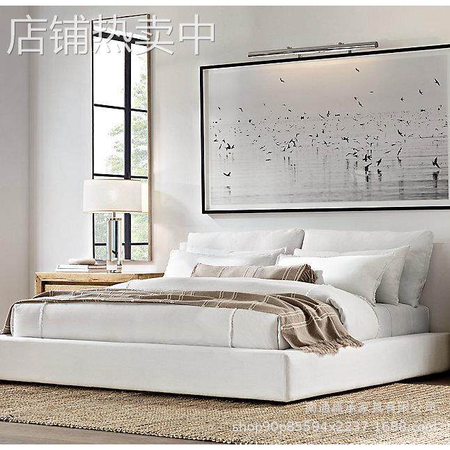 外贸RH云床美式乡村复古亚麻布艺软包床意式轻奢现代简约双人床