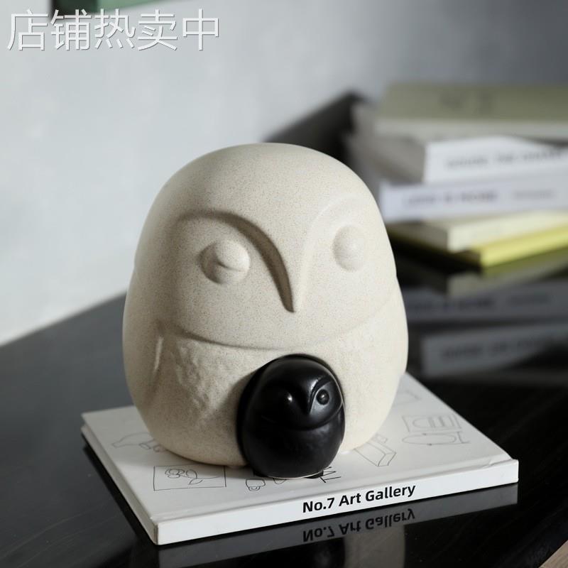 跨境欧式简约创意可爱组合猫头鹰陶瓷摆件桌面酒柜装饰生日礼物