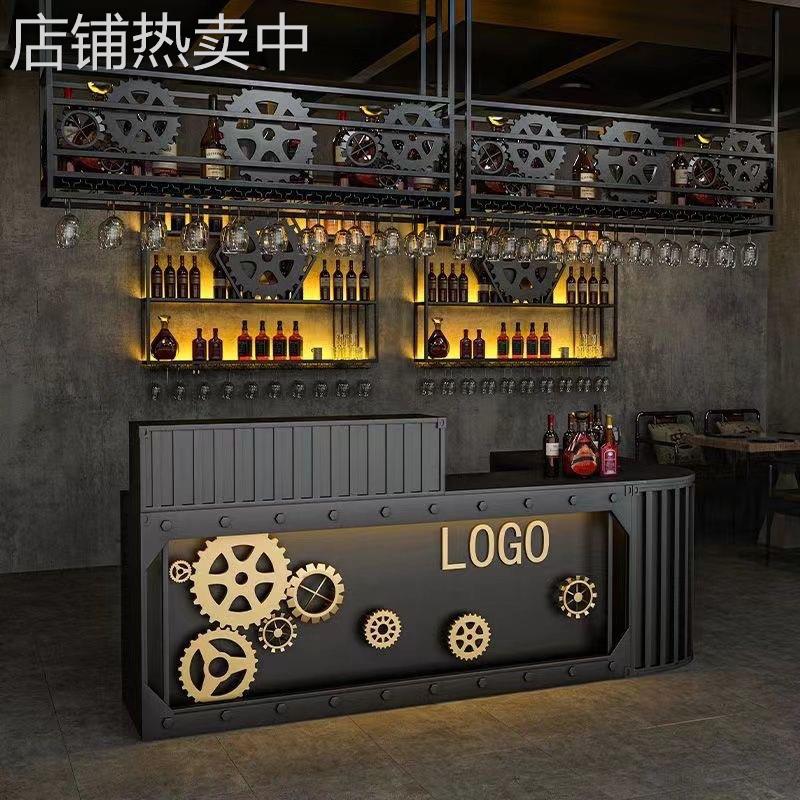 工业风酒吧吧台烧烤店铁艺转角商用餐厅收银台健身房网咖接待前台