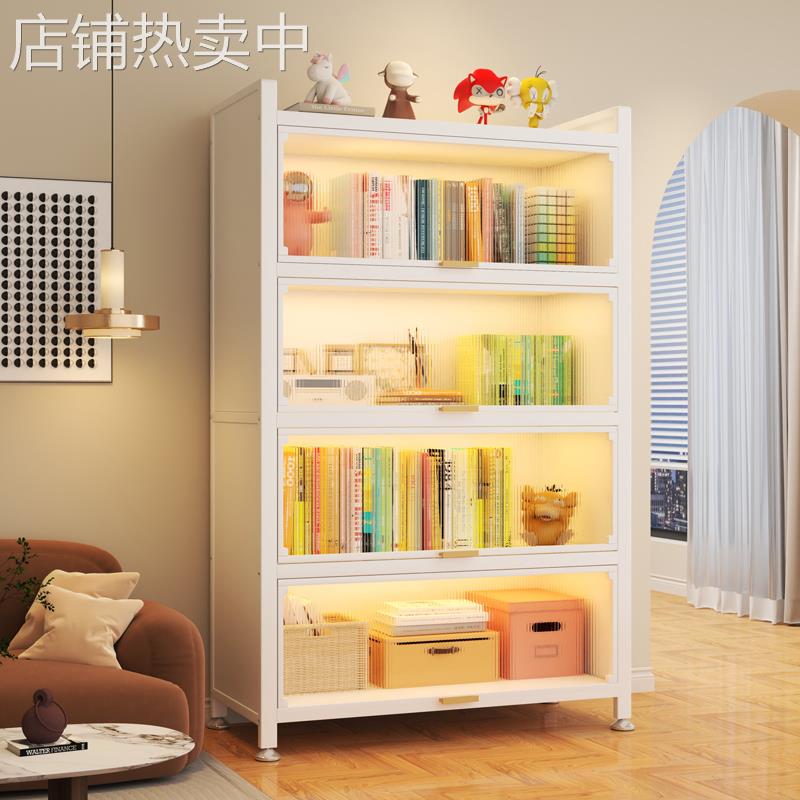 钢制书柜带门儿童书架落地家用客厅防尘书架子展示柜储物柜置物架