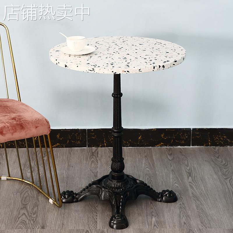 北欧水磨石户外室外圆形餐桌吃饭桌子西餐厅咖啡厅服装店铁艺桌子