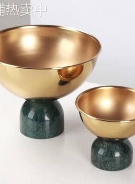 高脚茶点盘新中式轻奢托盘零食水果盘样板间展厅大理石装饰品摆件