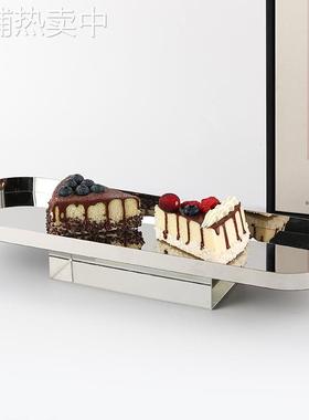 轻奢金属几何椭圆形长条托盘摆件酒店客厅水晶蛋糕点心果盘装饰品