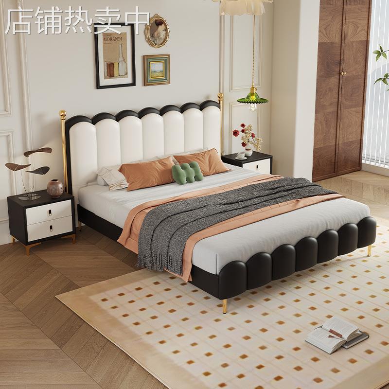 法式奶油风皮艺床1.8米主卧轻奢皮床现代简约1.5米新款波浪双人床