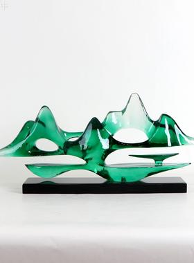 新中式云山雾海假山摆件样板房玄关树脂摆设品酒柜隔断柜软装饰品