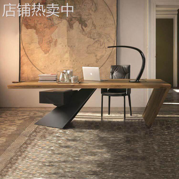 loft原木美式主管办公桌现代简约大班台老板桌创意书桌铁艺电脑桌