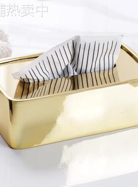 轻奢风金属纸巾盒销售中心会所大厅前台抽纸盒摆设品样板间装饰品