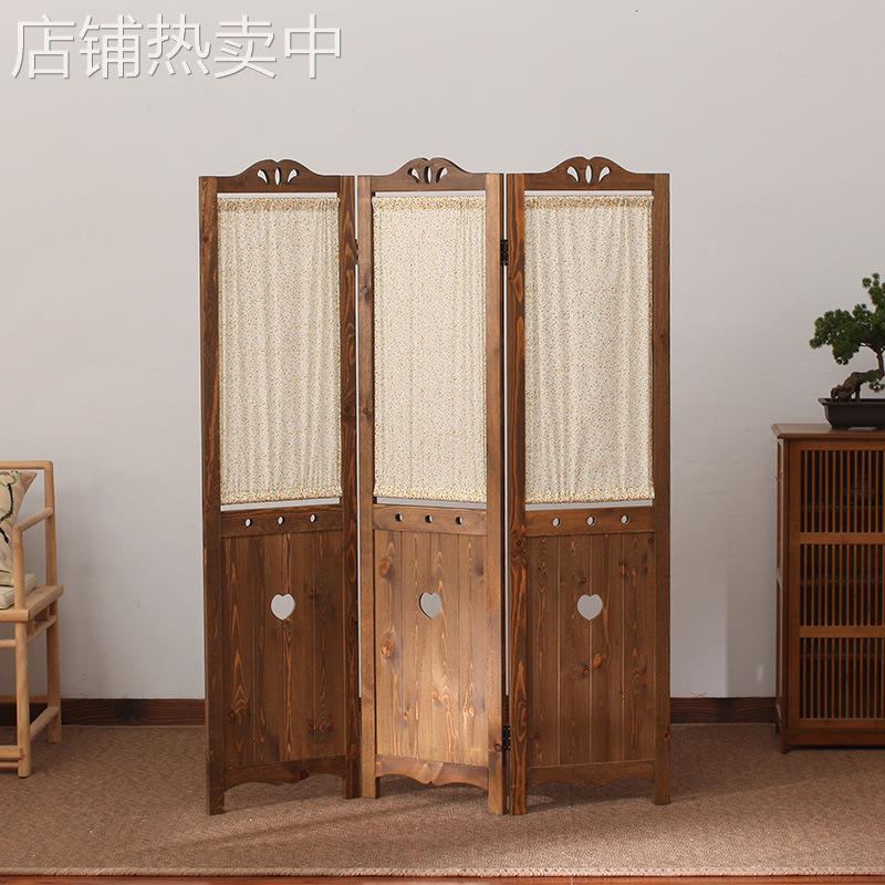 韩式实木屏风隔断折叠隔断移动客厅家用简约现代布艺帘子田园屏风