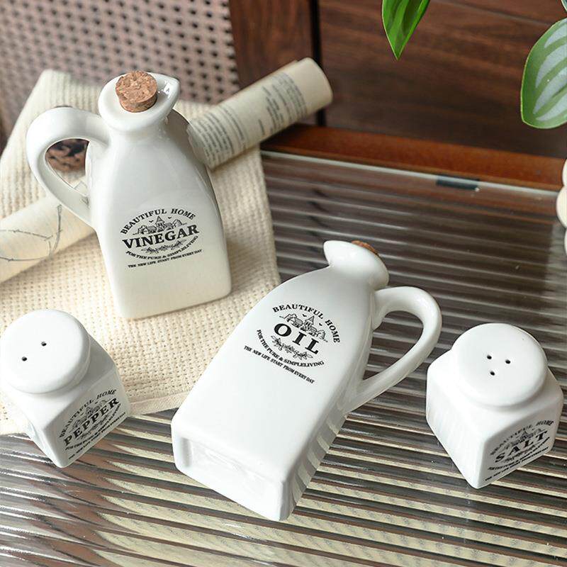 zakka杂货纯白日式风格陶瓷油瓶调味瓶四件套厨房用品