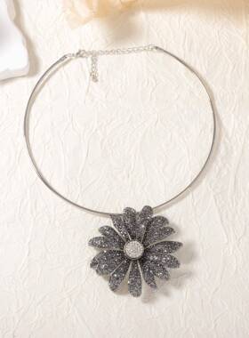 跨境欧美时尚个性复古合金满钻精致重工大花朵吊坠项圈晚会宴会款