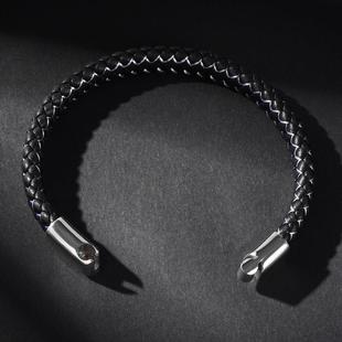 2019新款手链黑色编织皮钛钢手镯时尚简约男女皮手环三色可选