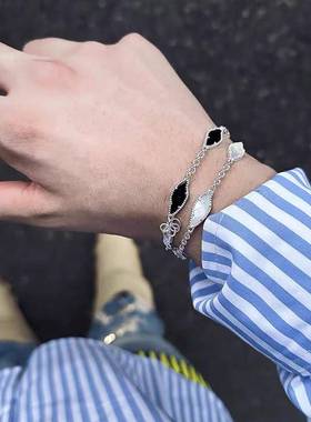 槟榔雅宝黑白贝母叠戴钛钢手串小众精致轻奢手链不掉色男女手饰