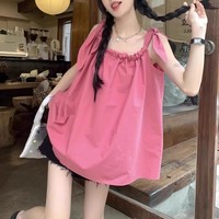 法式夏小眾設(shè)計(jì)感甜美無(wú)袖襯衣韓系別致洋氣小衫修身顯瘦短款xbz