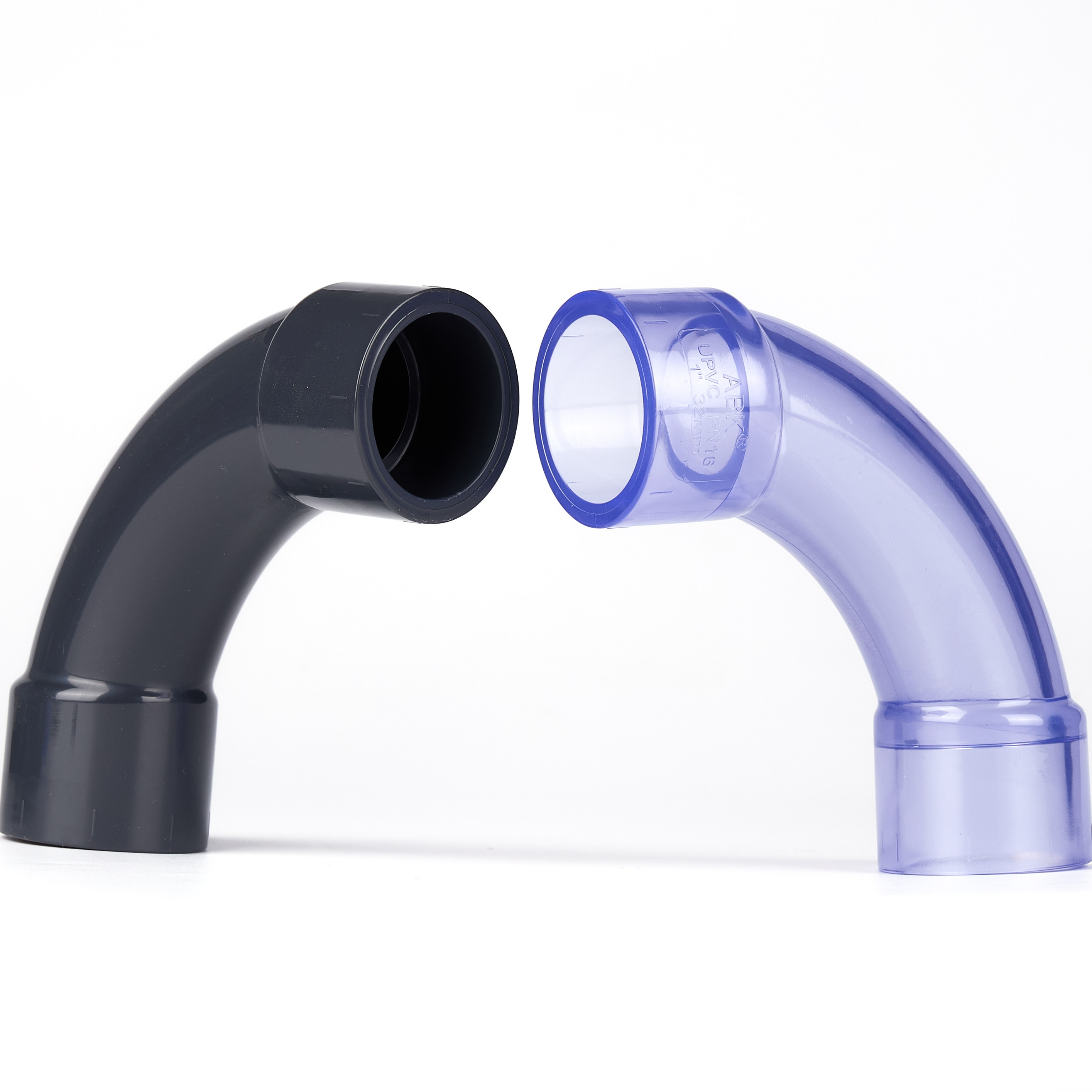 UPVC大月弯大弧度弯头深灰PVC管透明月亮弯头慢弯1寸塑料水管接头