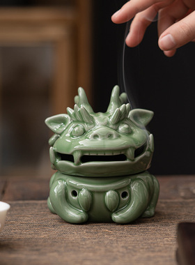 纳福龙青瓷陶瓷盘香炉 越窑工艺品熏香摆件倒流香薰炉家居香道