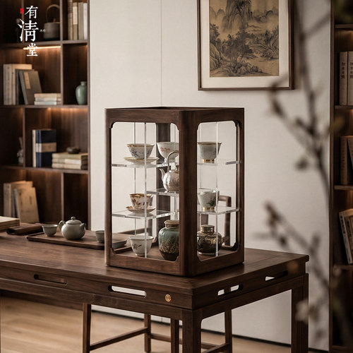 有清堂北美黑胡桃台式茶具置物架