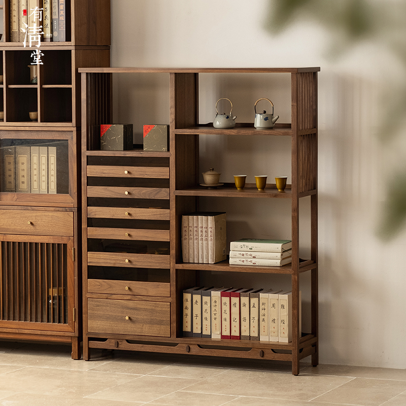 有清堂新中式黑胡桃木实木博古架