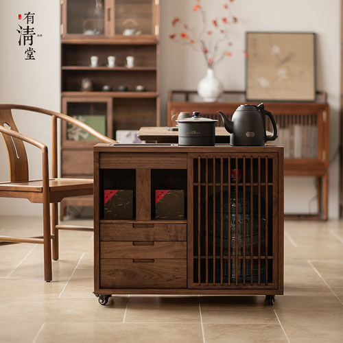 有清堂新中式黑胡桃木实木茶水柜