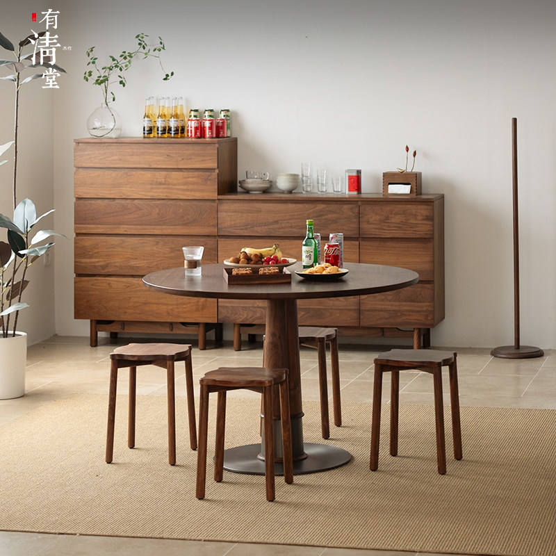 有清堂实木餐桌北美黑胡桃木圆桌