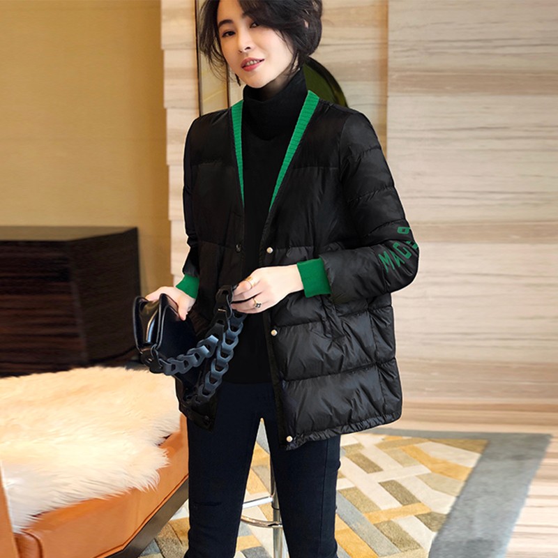 v领黑色轻薄棉服女短款小个子韩版显瘦外套秋冬季2025年新款欧货